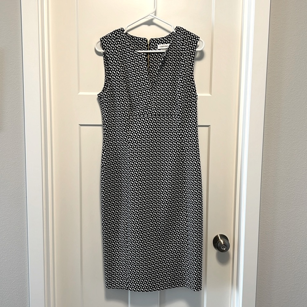 Calvin Klein sheath dress in a fun black and white pattern
